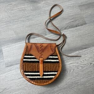 Medium African Woven Sisal Kiondo Shoulder Strap Crossbody Leather Handbag